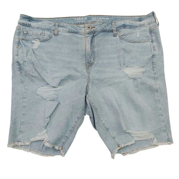 Torrid Bermuda Short Womens 22 Blue Perfect 10" Vintage Stretch Distressed - Picture 1 of 10